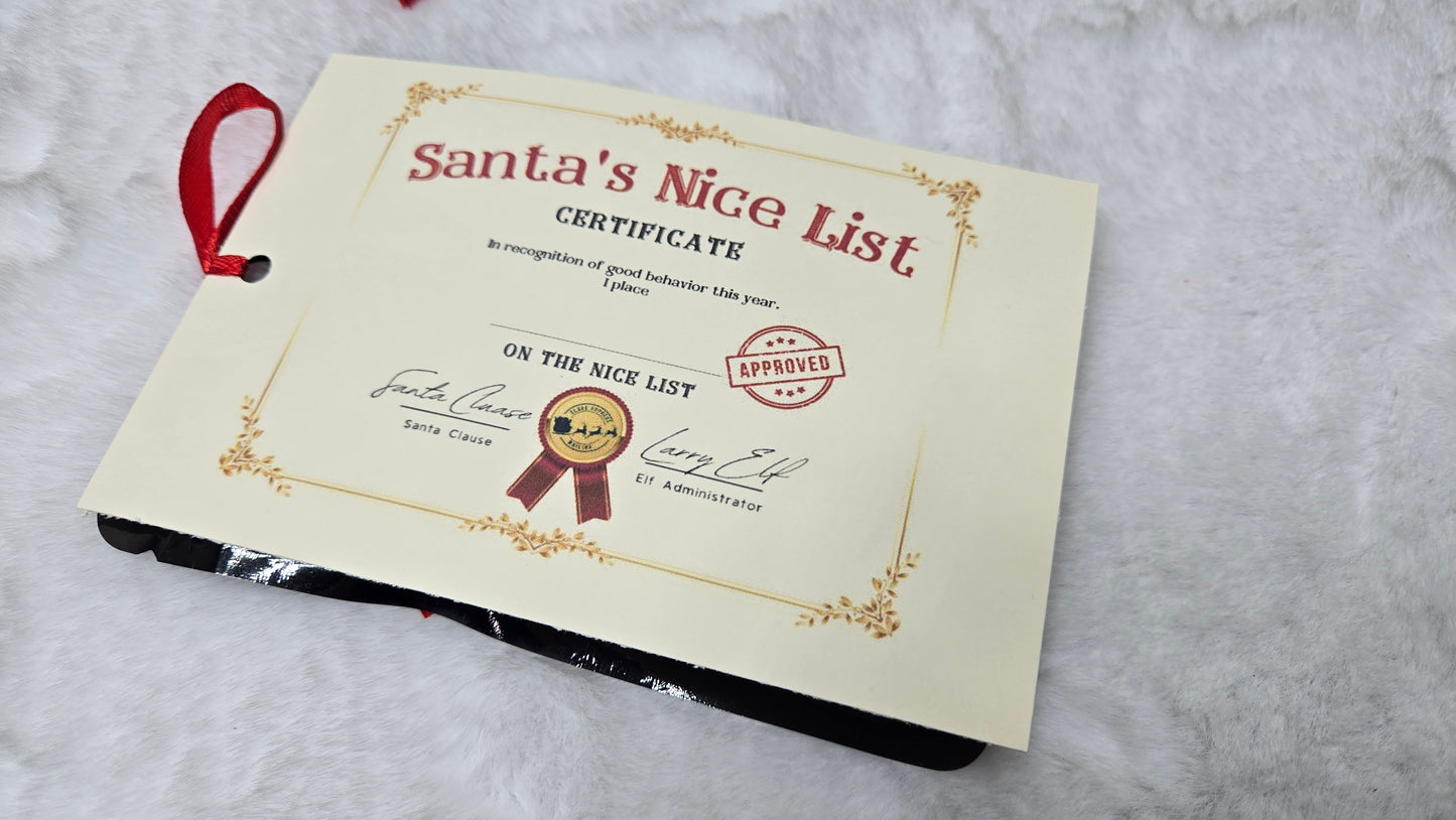 Santa ' nice list club " medal and certificate